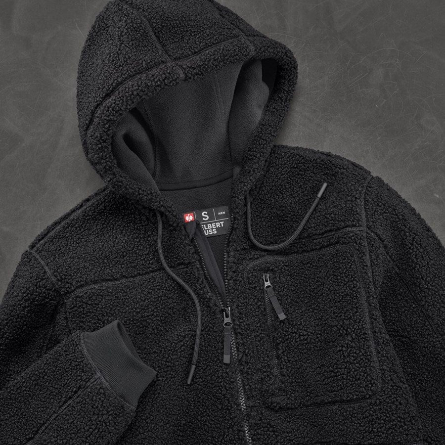 Detailed image Faux fur hooded jacket e.s.e:pic black
