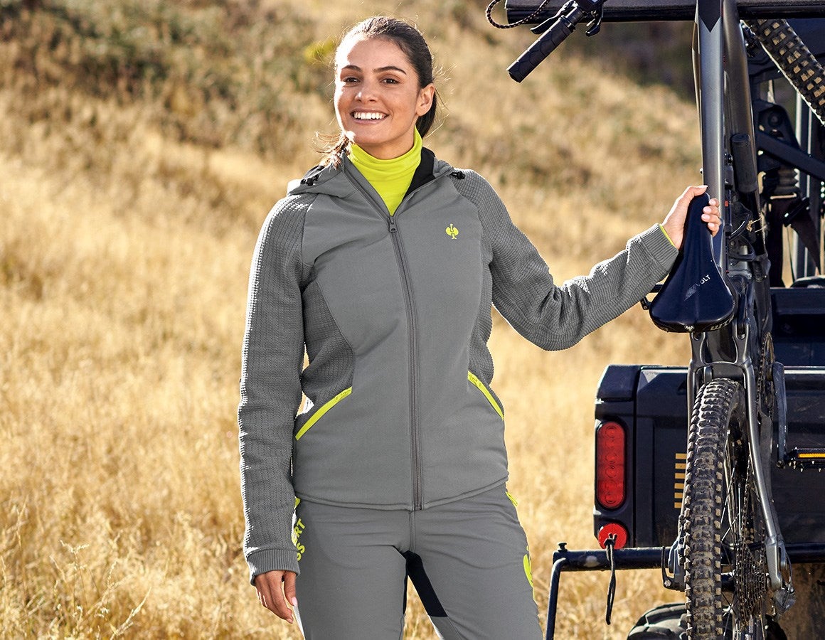 Main action image Hybrid hooded knitted jacket e.s.trail, ladies' basaltgrey/acid yellow