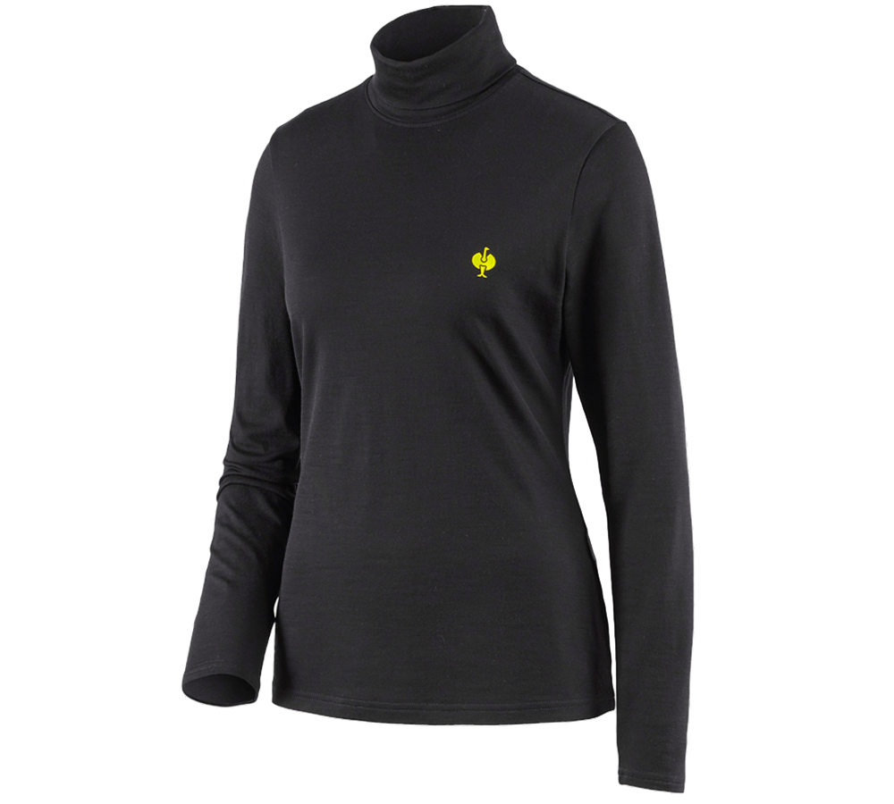 Primary image Turtle neck shirt Merino e.s.trail, ladies' black/acid yellow