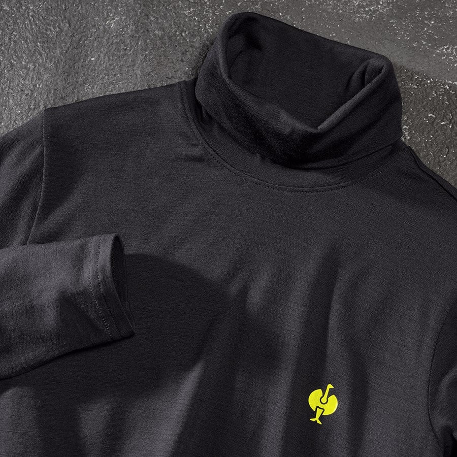 Detailed image Turtle neck shirt Merino e.s.trail, ladies' black/acid yellow