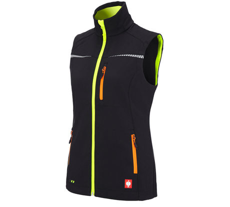 Primary image Softshell bodywarmer e.s.motion 2020, ladies' black/high-vis yellow/high-vis orange