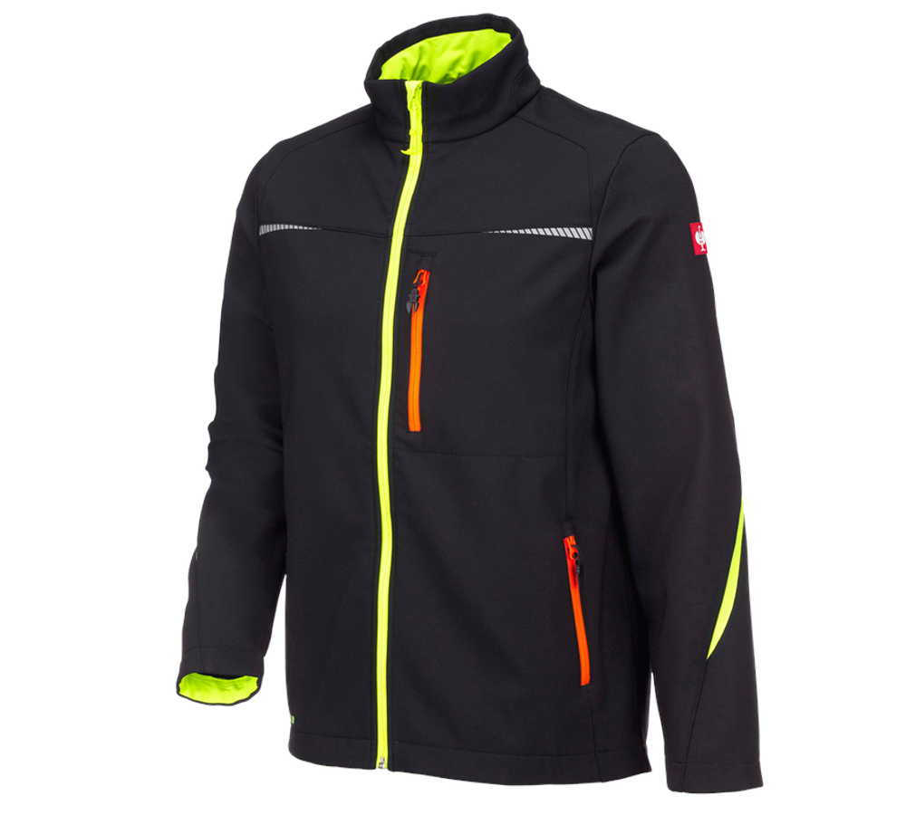 Primary image Softshell jacket e.s.motion 2020 black/high-vis yellow/high-vis orange