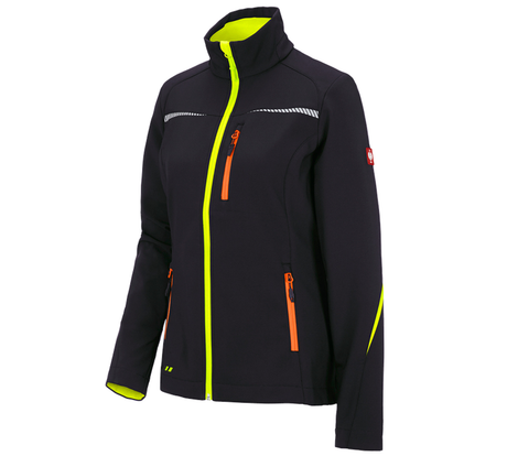 Primary image Softshell jacket e.s.motion 2020, ladies' black/high-vis yellow/high-vis orange