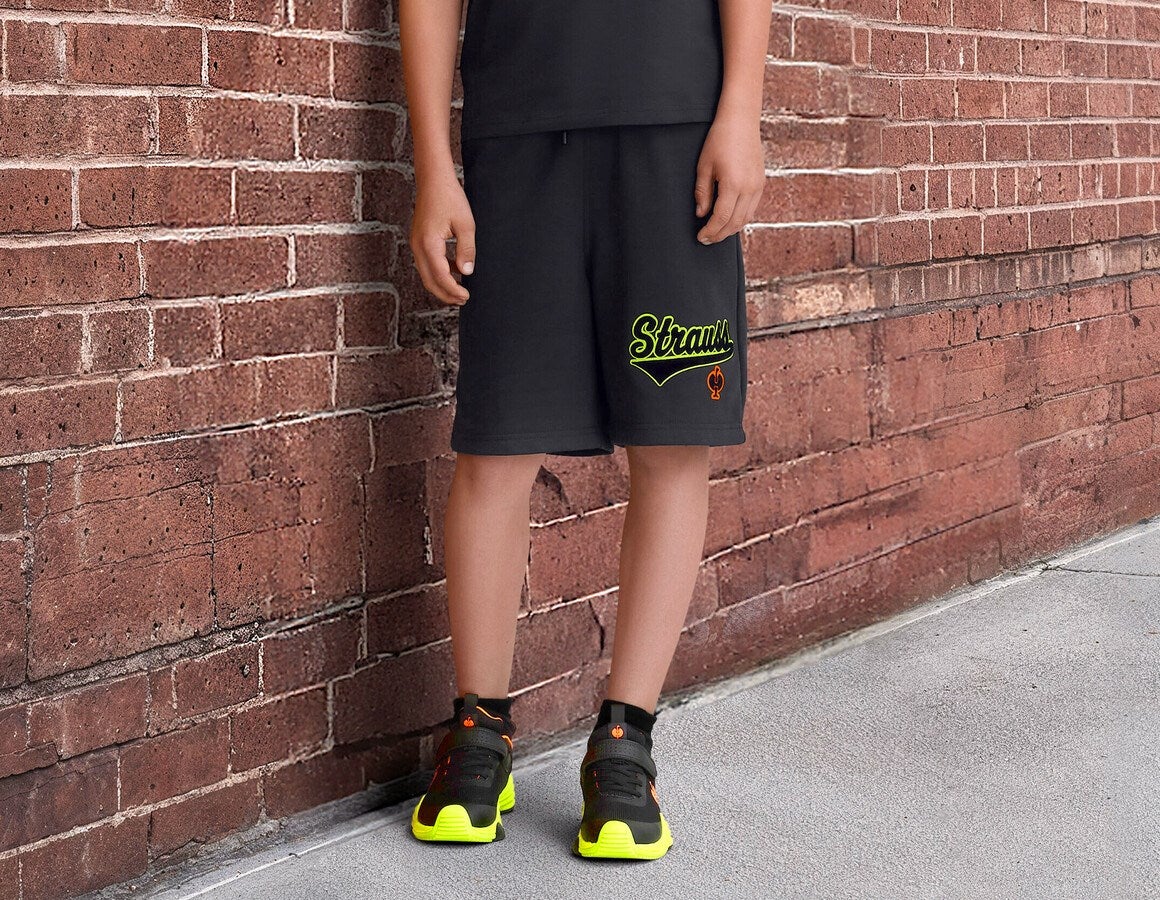 Main action image Sweat shorts e.s.e:pic, children's black/high-vis yellow/high-vis orange