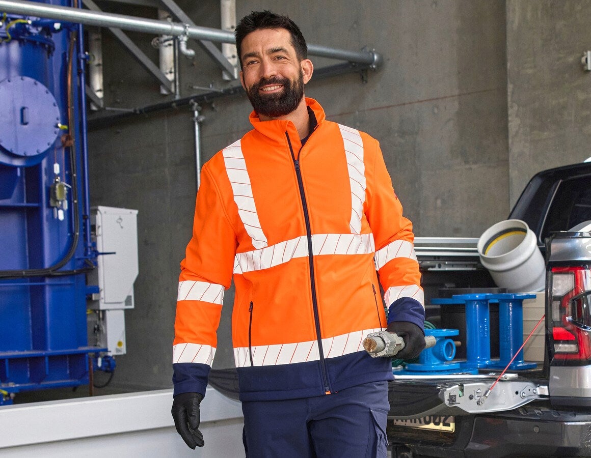 Main action image High-vis softshell jacket e.s.line.core high-vis orange/navy
