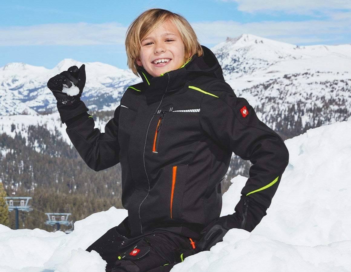 Main action image Winter softshell jacket e.s.motion 2020,children's black/high-vis yellow/high-vis orange
