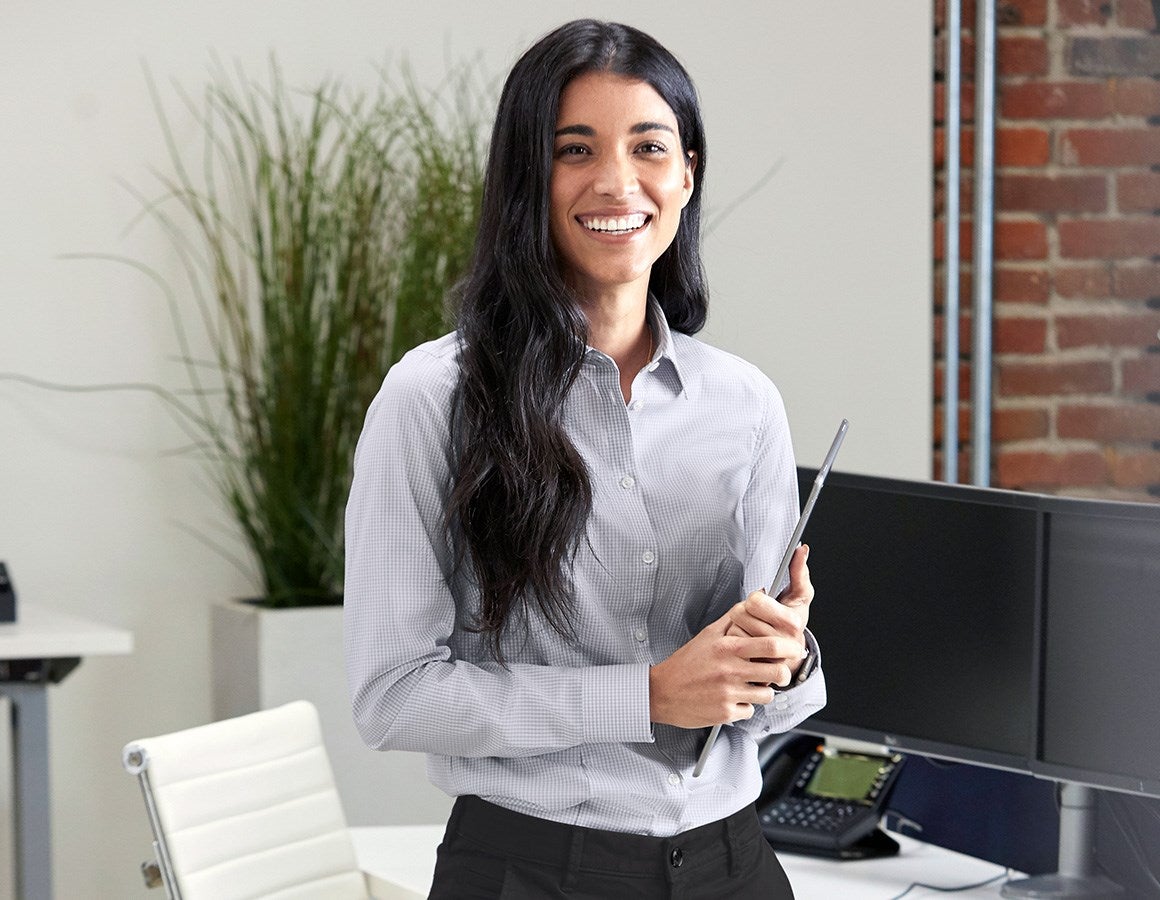 Main action image e.s. Business blouse cotton str. lad. regular fit mistygrey checked