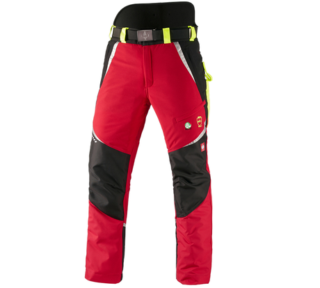 Primary image e.s. Forestry cut protection trousers, KWF red/high-vis yellow