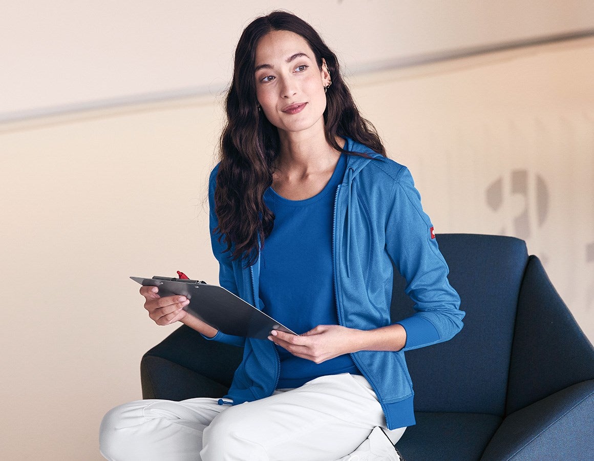 Main action image e.s. Functional hooded jacket stripe, ladies' gentianblue