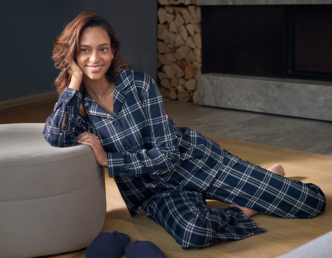 Additional image 1 e.s. Checkered Pyjama Top, ladies' deepblue/white