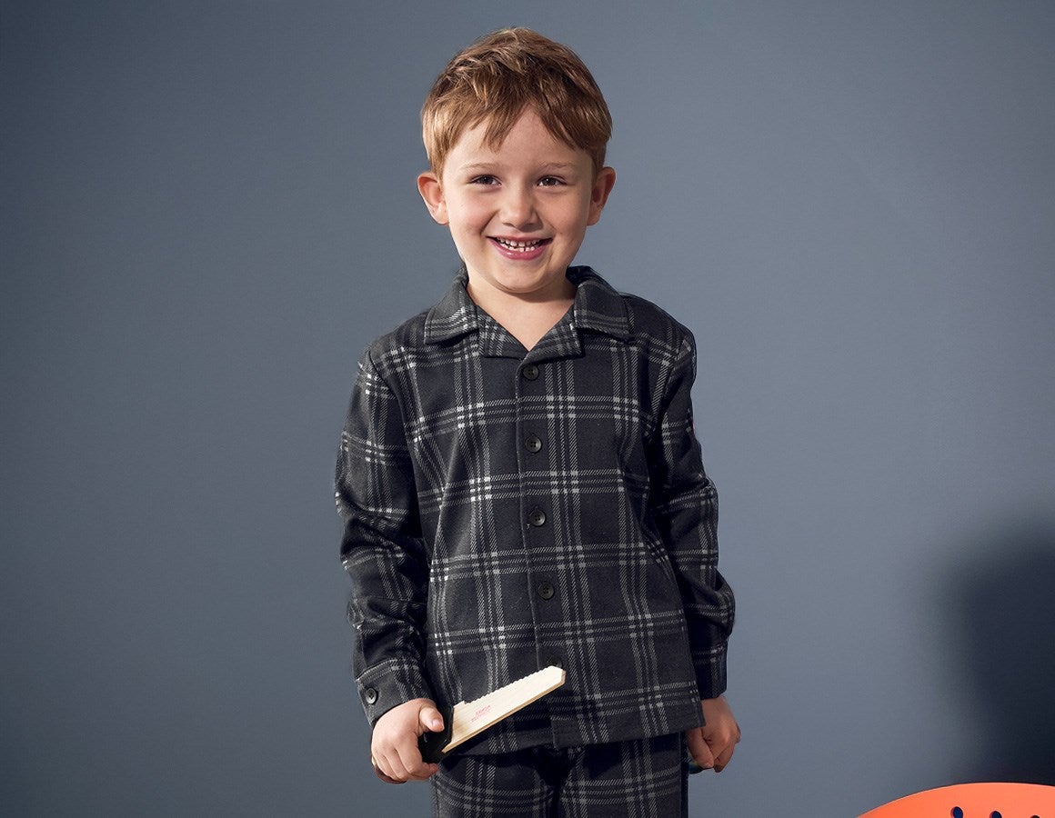 Main action image e.s. Checkered Pyjama Top, children's black/basaltgrey