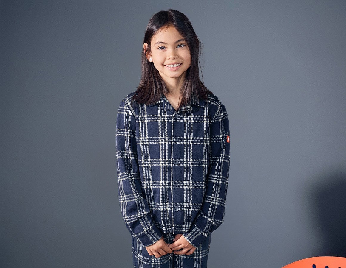 Main action image e.s. Checkered Pyjama Top, children's deepblue/white
