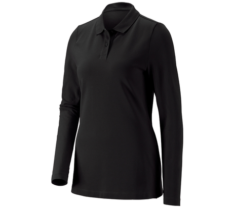 Primary image e.s. Pique-Polo longsleeve cotton stretch,ladies' black