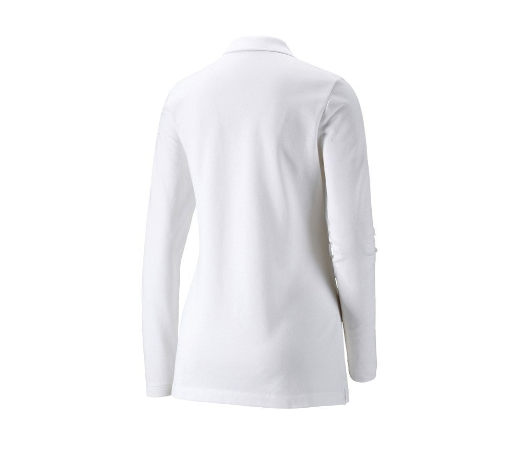 Secondary image e.s. Pique-Polo longsleeve cotton stretch,ladies' white