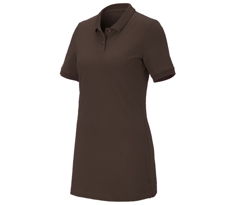 Primary image e.s. Pique-Polo cotton stretch, ladies', long fit chestnut