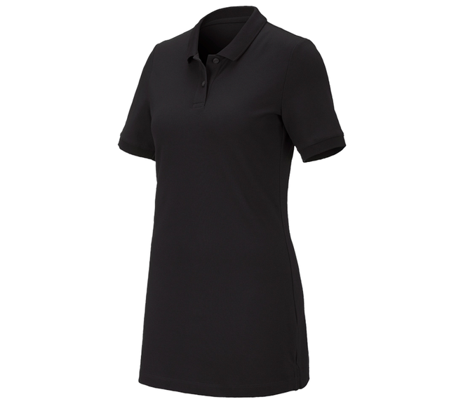Primary image e.s. Pique-Polo cotton stretch, ladies', long fit black
