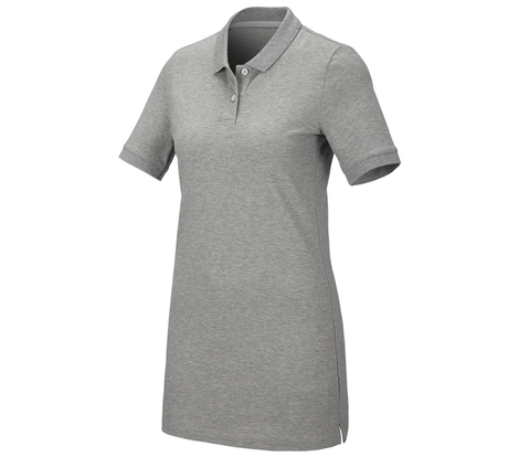 Primary image e.s. Pique-Polo cotton stretch, ladies', long fit grey melange