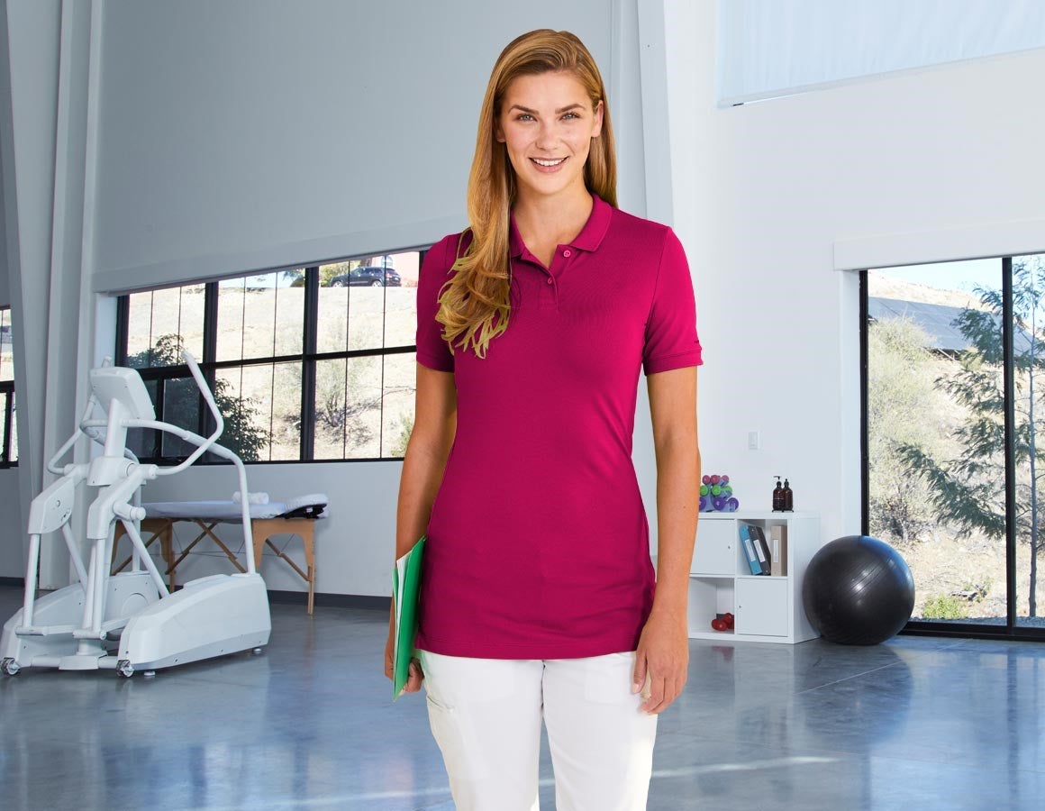 Main action image e.s. Pique-Polo cotton stretch, ladies', long fit berry