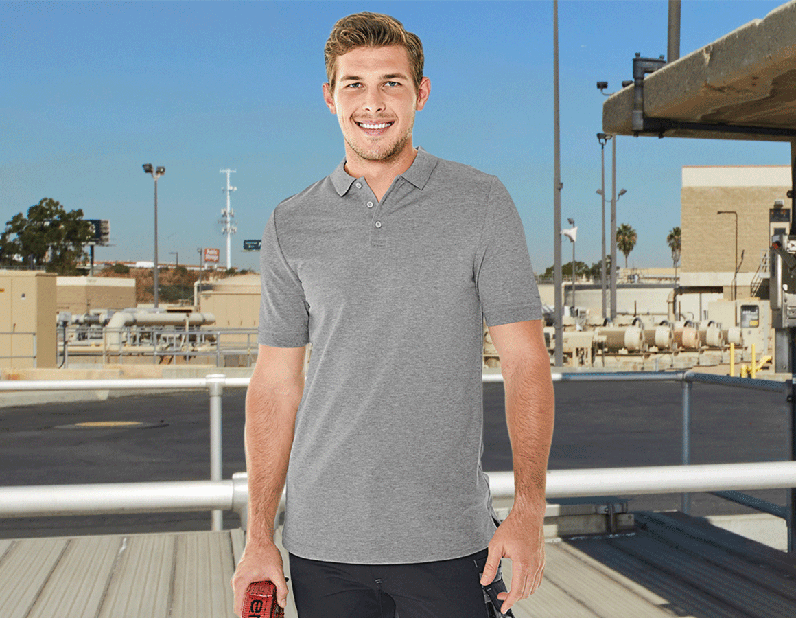 Main action image e.s. Piqué-Polo cotton stretch, long fit grey melange