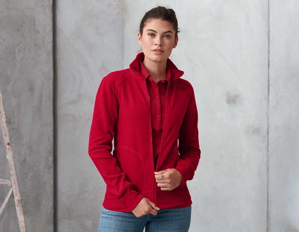 Main action image e.s. Sweat jacket poly cotton, ladies' fiery red
