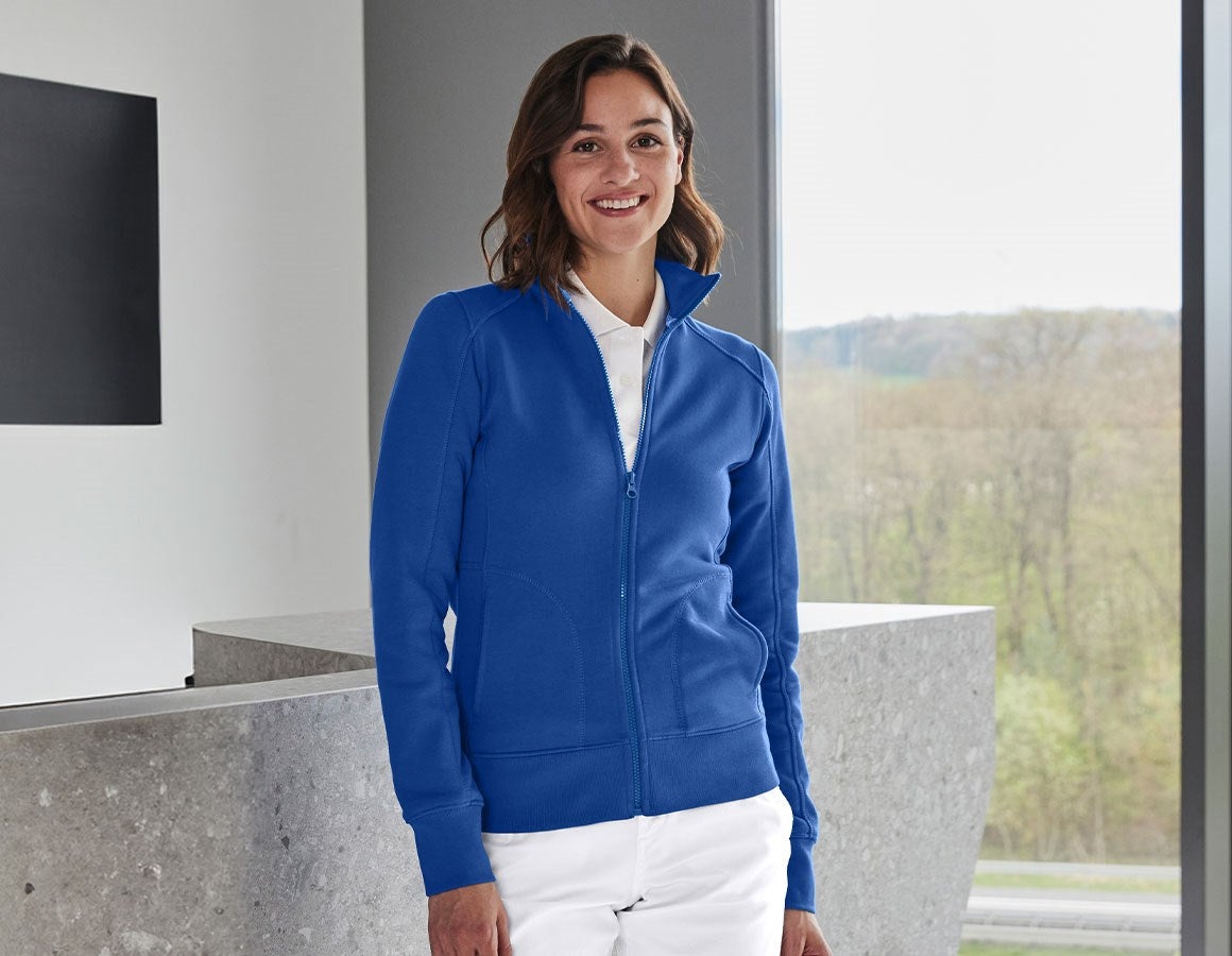 Main action image e.s. Sweat jacket poly cotton, ladies' gentianblue