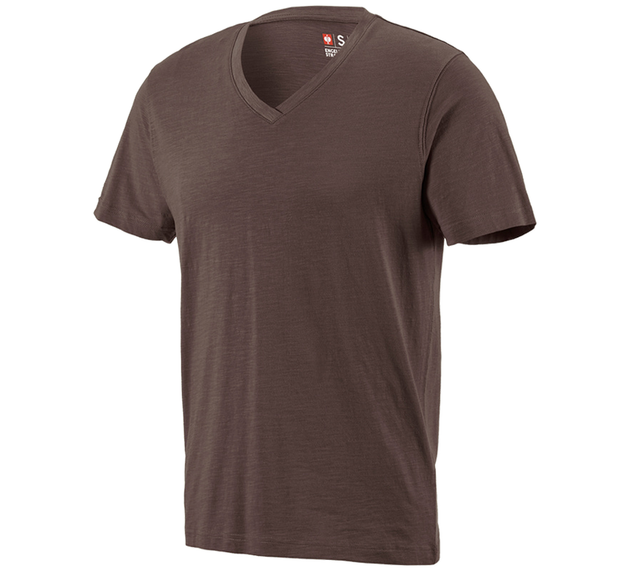 Primary image e.s. T-shirt cotton slub V-Neck chestnut