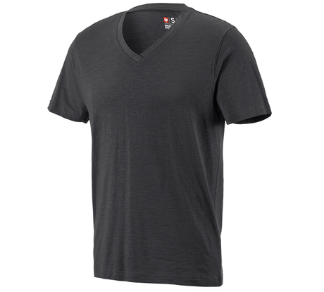 Primary image e.s. T-shirt cotton slub V-Neck graphite