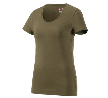 Primary image e.s. T-shirt cotton stretch, ladies' mudgreen