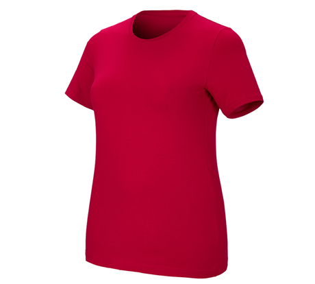 Primary image e.s. T-shirt cotton stretch, ladies', plus fit fiery red