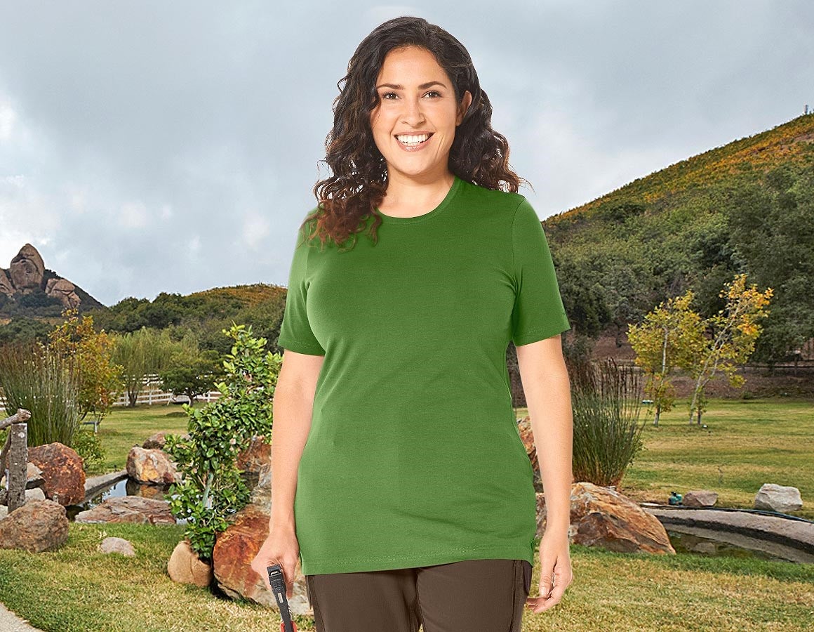 Main action image e.s. T-shirt cotton stretch, ladies', plus fit seagreen
