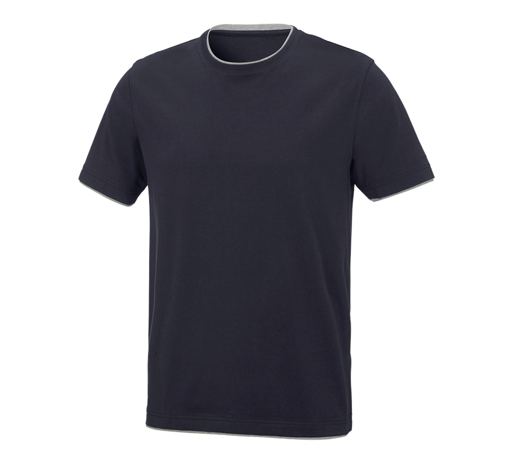 Primary image e.s. T-shirt cotton stretch Layer navy/grey melange