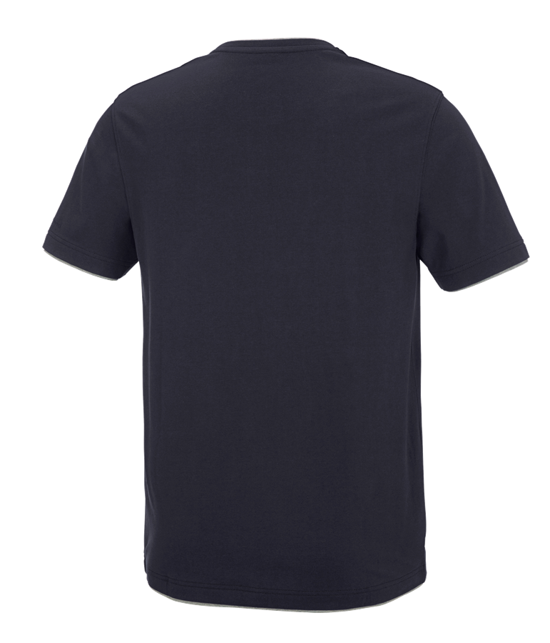 Secondary image e.s. T-shirt cotton stretch Layer navy/grey melange