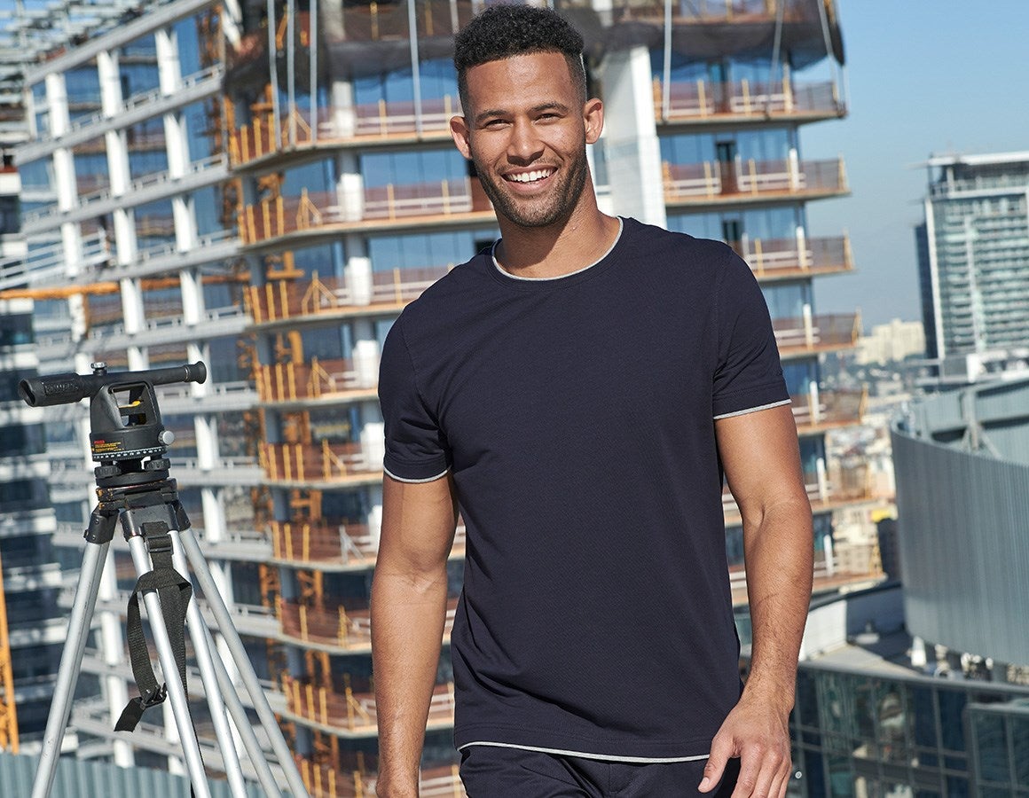 Main action image e.s. T-shirt cotton stretch Layer navy/grey melange