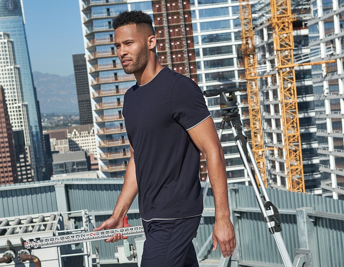 Additional image 1 e.s. T-shirt cotton stretch Layer navy/grey melange