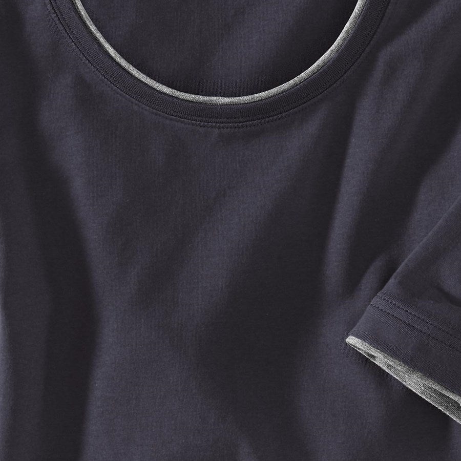 Detailed image e.s. T-shirt cotton stretch Layer navy/grey melange