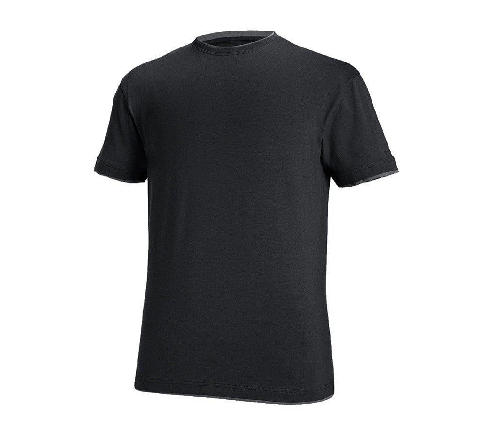 Primary image e.s. T-shirt cotton stretch Layer black/cement