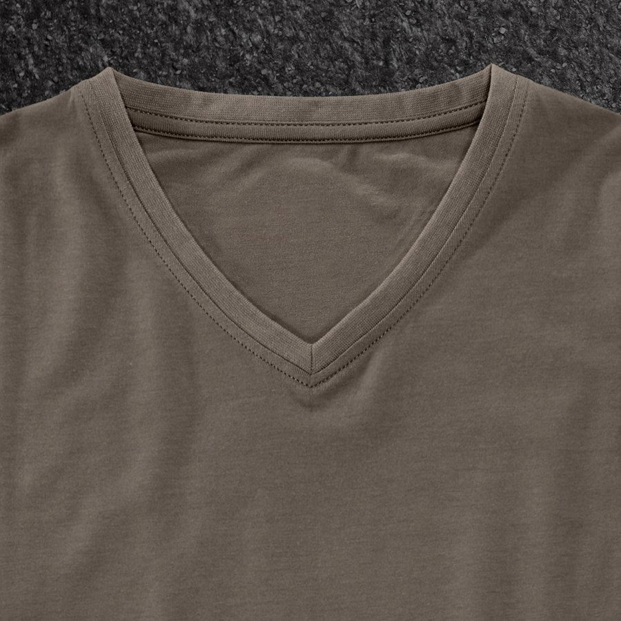 Detailed image e.s. T-shirt cotton stretch V-Neck stone