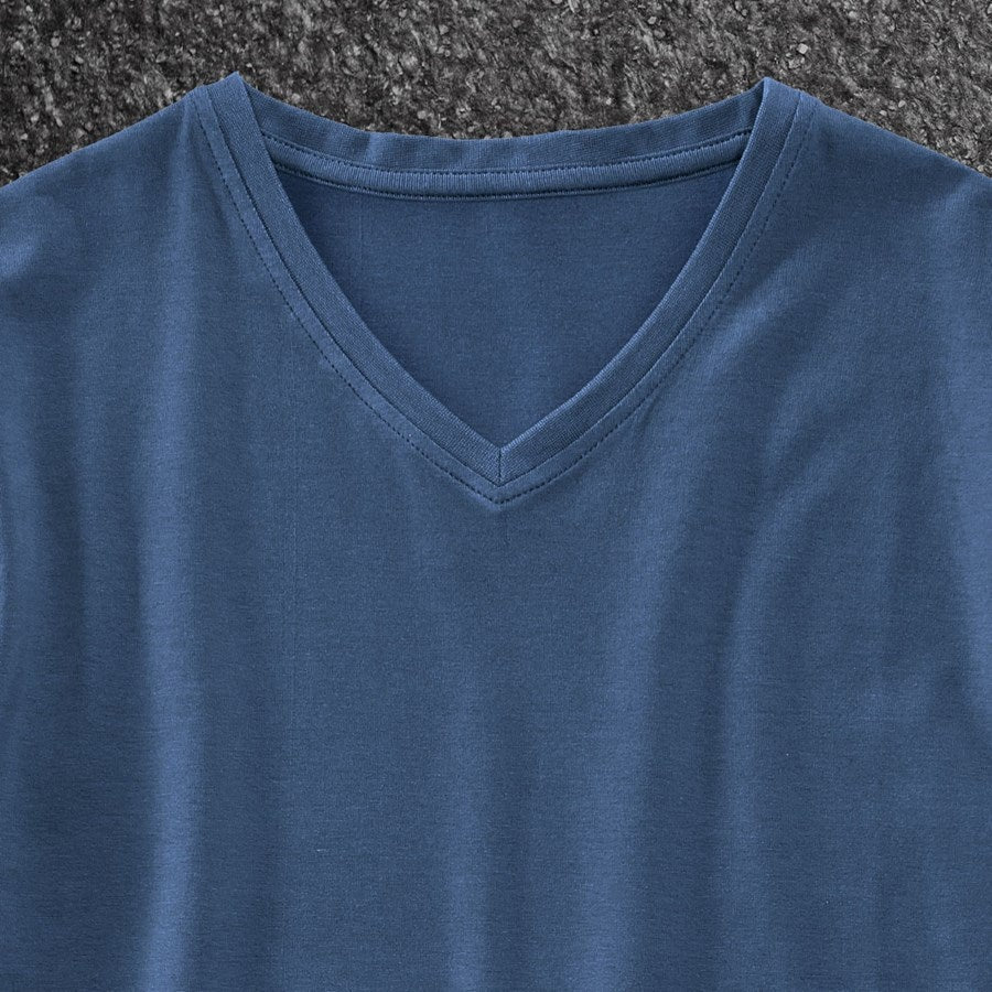 Detailed image e.s. T-shirt cotton stretch V-Neck cobalt
