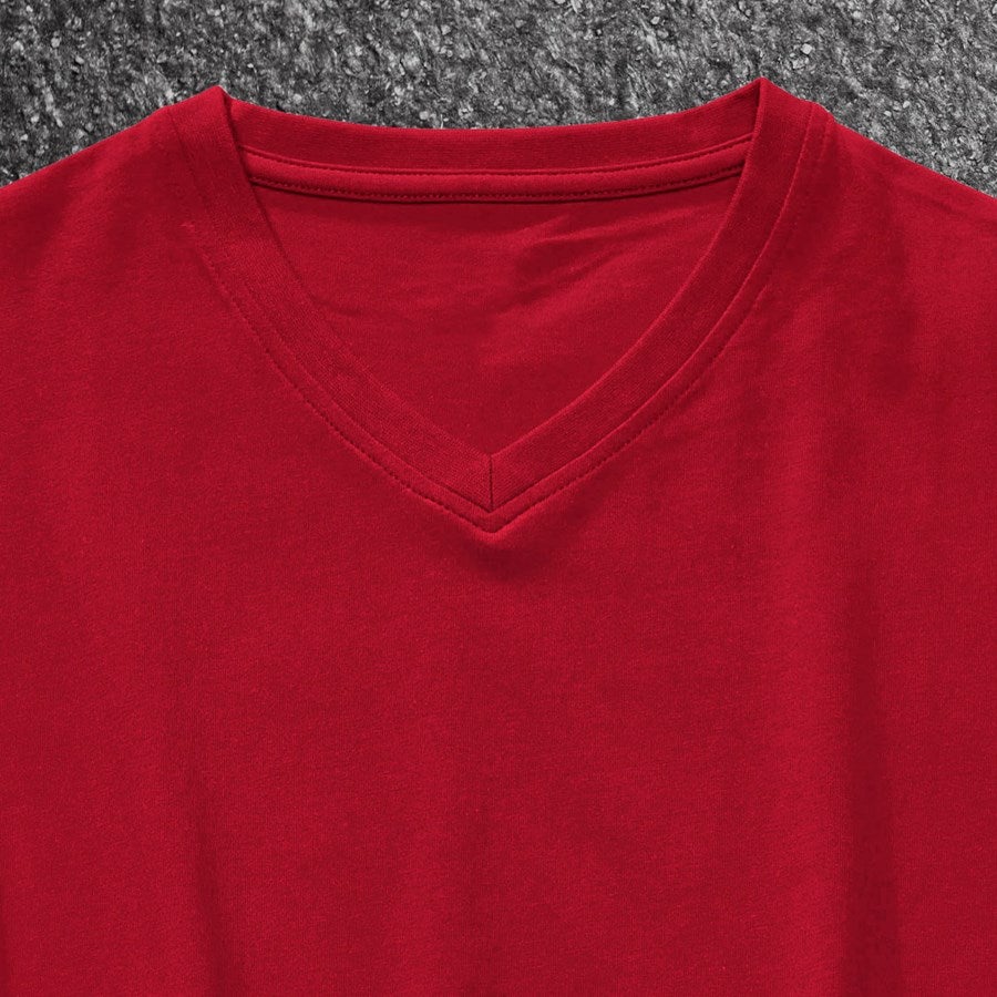 Detailed image e.s. T-shirt cotton stretch V-Neck fiery red