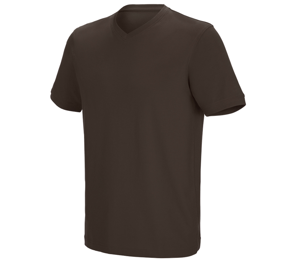 Primary image e.s. T-shirt cotton stretch V-Neck chestnut