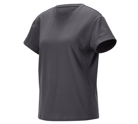 Primary image e.s. T-shirt cotton stretch rolled sleeve, ladies anthracite