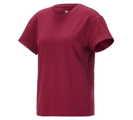 Primary image e.s. T-shirt cotton stretch rolled sleeve, ladies bordeaux