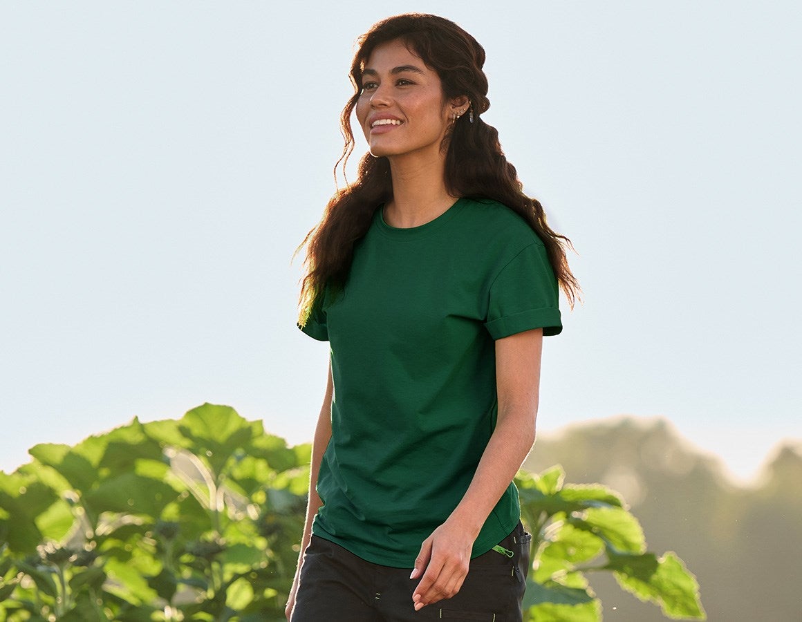 Main action image e.s. T-shirt cotton stretch rolled sleeve, ladies green