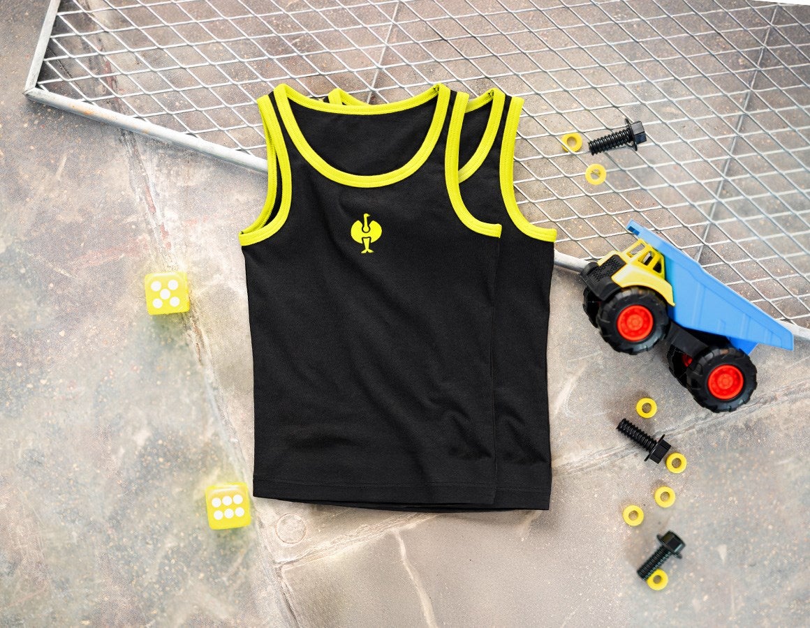 Main action image e.s. Cotton stretch tank shirt, pack of 2, childr. black/acid yellow